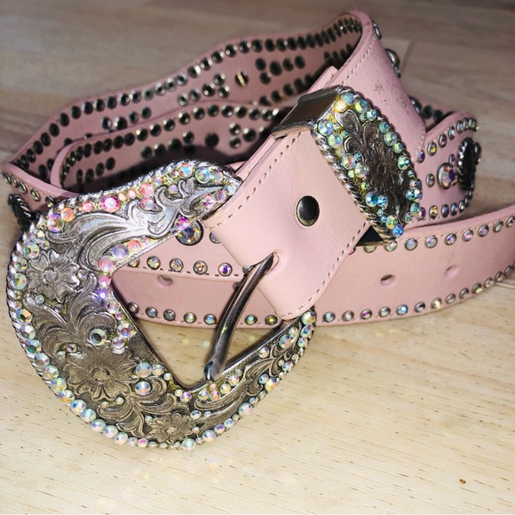 Nocona Accessories - Vintage Nocona Pink Jeweled Women's Leather Belt